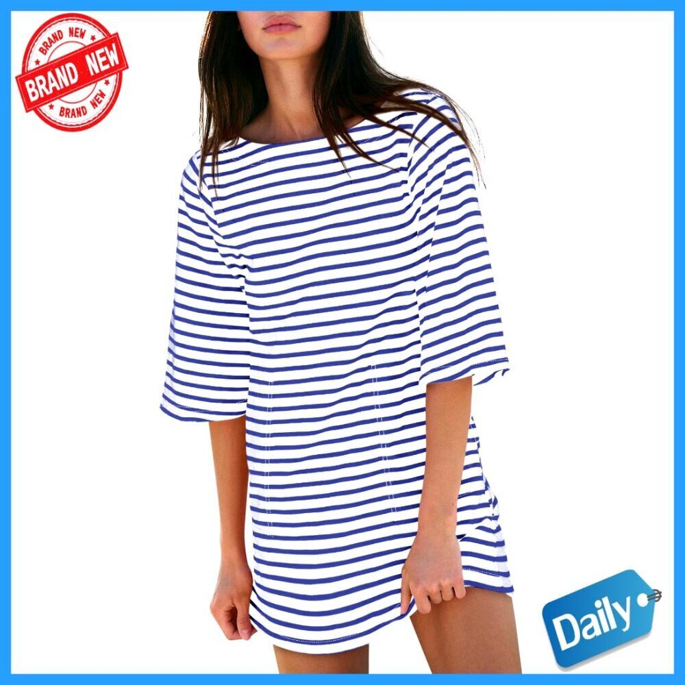 Cotton T-Shirt Dress with Pockets, Loose Fit, Short Sleeve, Mini Length